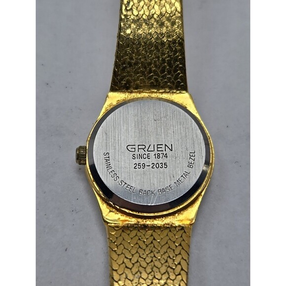 Vintage Gruen Diamond Gold Nugget Black Dial Womens Quartz Watch New Battery - Picture 10 of 10